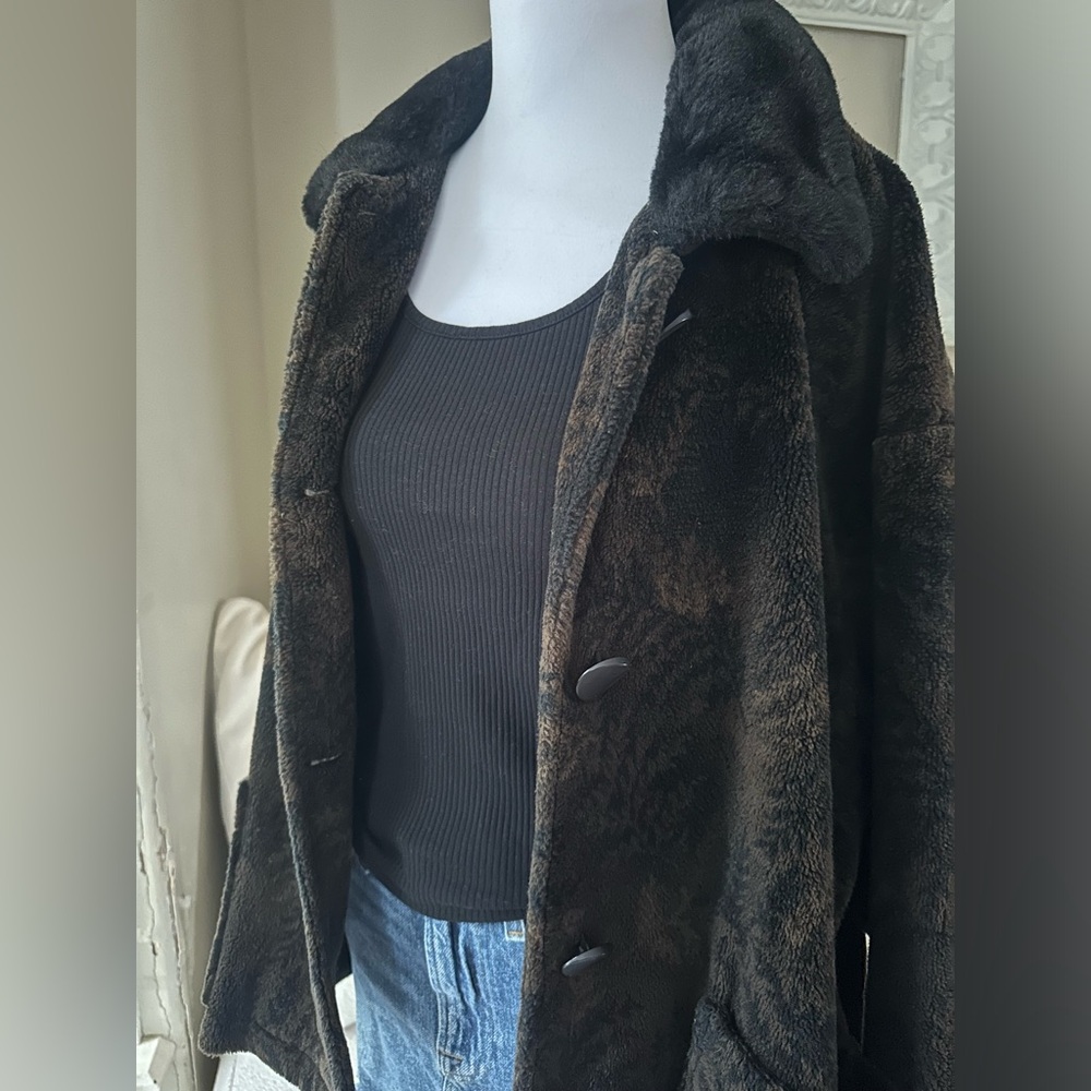Tiace Brand Fleece Jacket - Brown and Black - Made in Canada Size XL